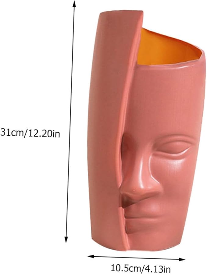 Abstract Face Plastic Vase Lightweight Floral Arrangement Container Home Decoration Ornament for Living Bedroom Bathroom and Office Use