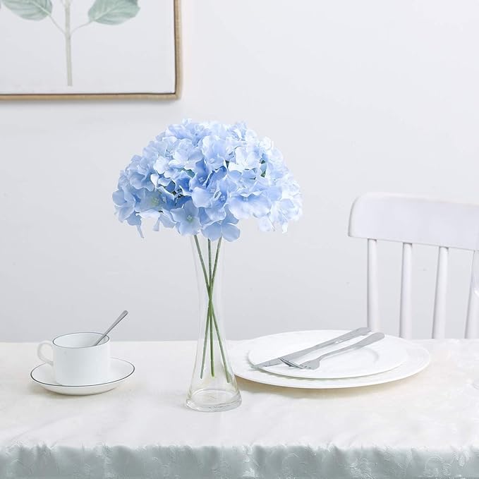 Fake Blue Hydrangea Artificial Flowers - Faux Silk Hydrangeas Flowers Heads with Stems Real Touch for Home Wedding Party Table Decor(Blue,Pack of 10)