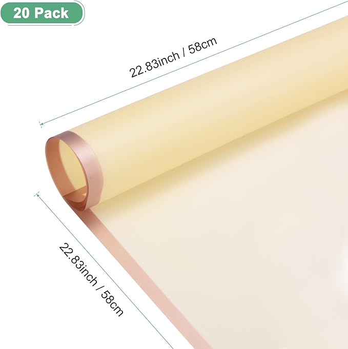 M METERXITY 20 Sheets Flower Wrapping Paper Bouquet, 23 Inch Light Yellow Gold Edge BOPP Waterproof Floral Wrapping Paper Flower Packaging DIY for Wedding/Party/Gift Bouquet Wrap Paper