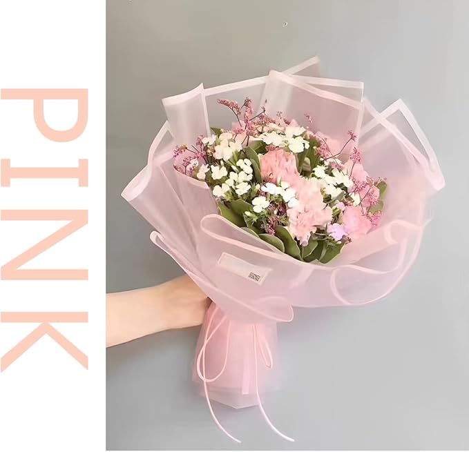 BBJ WRAPS Frosted Flower Wrapping Paper White Lines Gift Packaging Florist Bouquet Supplies 20 Counts (Pink)