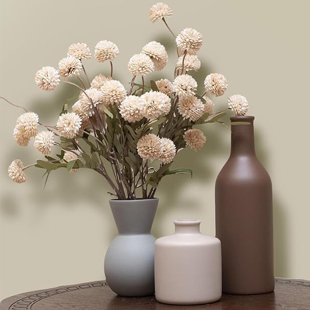 Ceramic Flower Vase Set of 3, Fake Flowers in Vase for Centerpieces with 8 Artificial Autumn Chrysanthemums Artificial Decorative Swags