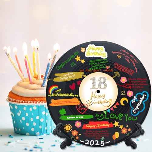 Vinyl Record Sweet 18 Birthday Decorations 11.6"X11.6", 18th birthday decorations Party Favor Sign Poster, 18th Birthday Guest Book Alternative, Great Sweet 18 Gifts for Girls or Boys (18 Years Old)