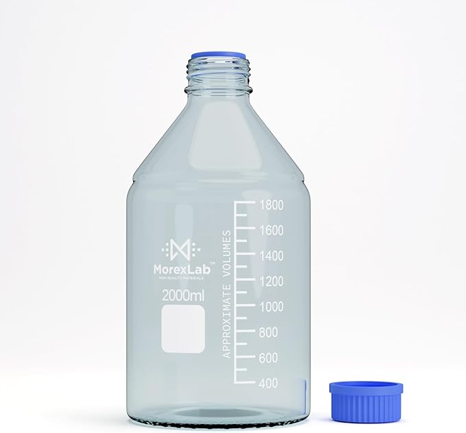 2000ML Storage Glass Bottles – 1pc Round Media Storage Bottle – Borosilicate Glass Bottles – Safe Probe Storage Glass Storage Bottles with GL45 Blue Screw Cap (2000ml - 1pc)