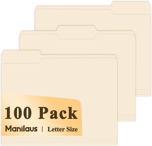 Manila Folders | 8.5 x 11 Inch | 1/3 Cut File Folders - Pack of 100 for Business & School Use