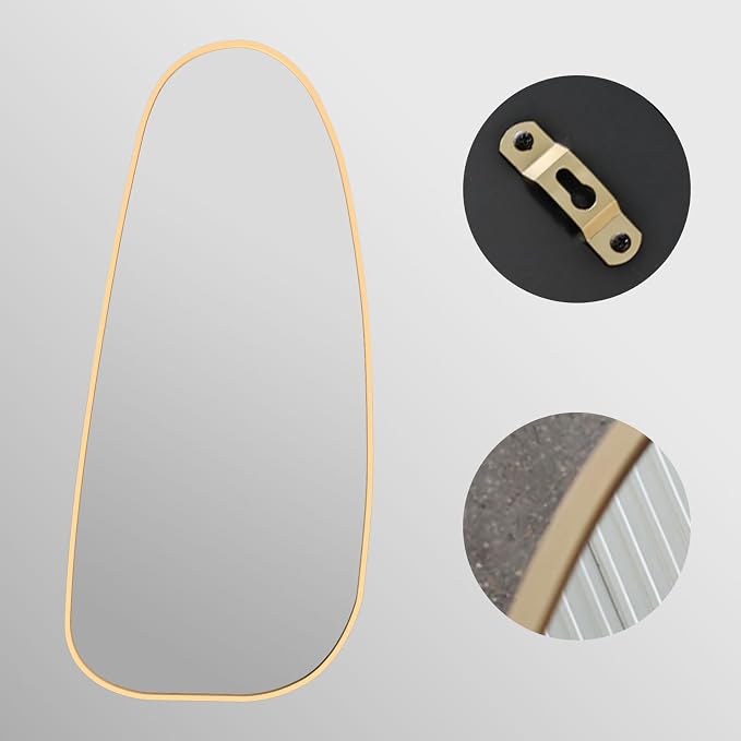 47"x22" Irregular Wall Mirror Gold Asymmetrical Shaped Aluminum Alloy Framed Mirror for Living Room Bathroom Bedroom Entryway Fireplace
