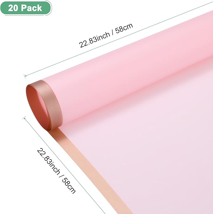 M METERXITY 20 Sheets Flower Wrapping Paper Bouquet, 23 Inch Pastel Pink Gold Edge BOPP Waterproof Floral Wrapping Paper Flower Packaging DIY for Wedding/Party/Birthday/Gift Bouquet Wrap Paper