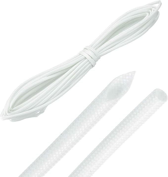 MECCANIXITY 20ft Braided Cable Sleeve, 1/16" ID 200C High Temperature 1500V Fiberglass Wire Insulation Cord Protector Organizer Wires Management for Motor Engine Fuel Line, White