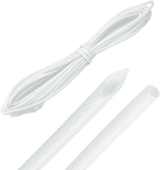 MECCANIXITY 20ft Braided Cable Sleeve, 1/16" ID 200C High Temperature 1500V Fiberglass Wire Insulation Cord Protector Organizer Wires Management for Motor Engine Fuel Line, White