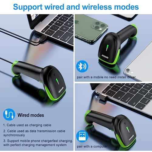 Symcode Wireless Bluetooth Barcode Scanner,Bluetooth & USB Wired & 2.4G Wireless Connection Ergonomics Handheld Barcode Scanner Reader, 2D 1D QR Code Automatic Fast Precise scanning Scanner