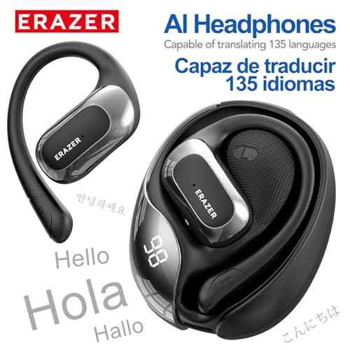 ERAZER X5 AI Language Translation Earbuds Real Time 135 Language Translator Earbuds 4-in-1 Translation Headphones Translating Device Fit iOS & Android Open Ear Ear buds for Travel Business Learning