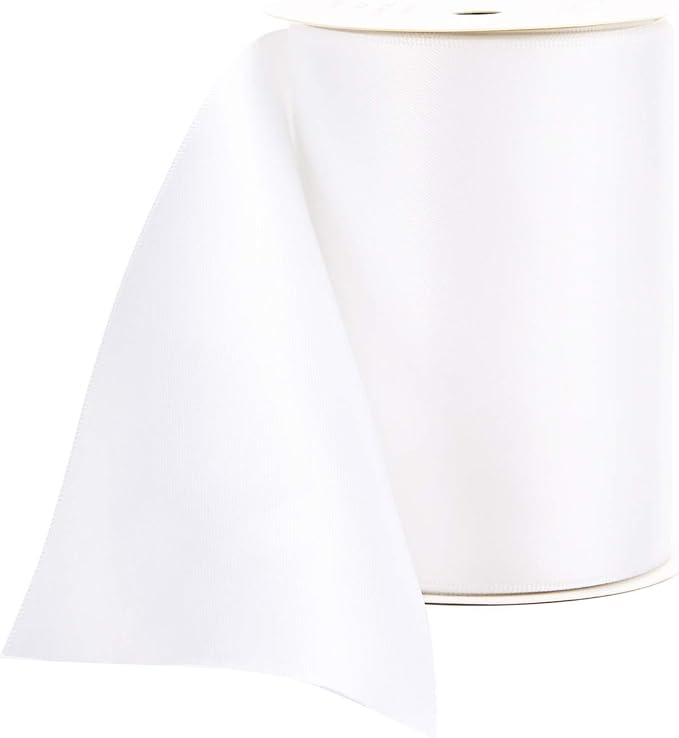 YAMA Double Face Satin Ribbon Roll - 4 inch Wide Solid Color Craft Ribbon, Great for Chair Sash,Making Bow, Sewing and Wedding Bouquet- 5 Yard/Spool, White