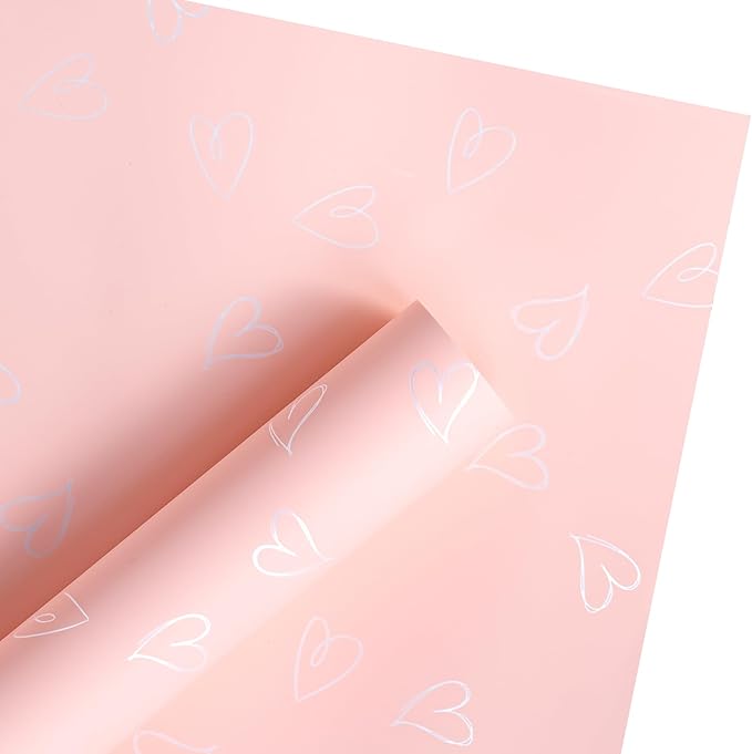 WRAPAHOLIC 20 Sheets Flower Wrapping Paper - 22.8 x 22.8 inch White and Pink Love Design Water-Resistant Floral Bouquet Wrapping Paper, Florist Supplies Packaging for Wedding Birthday Gift DIY