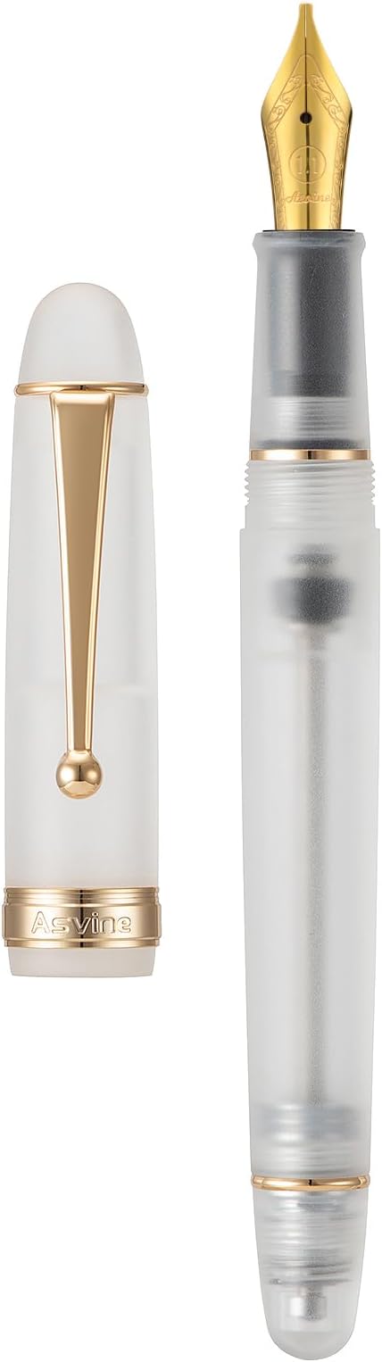 Asvine V126 Vacuum Filling Fountain Pen, Frosted Clear Acrylic Stub Nib 1.1mm Calligraphy Art Drawing Clear Demonstrator Acrylic with Case Set