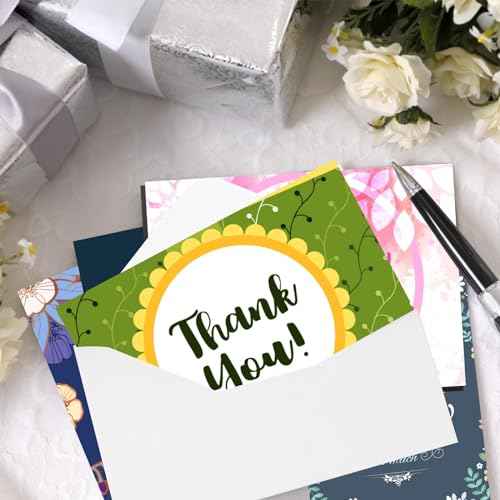 56 Bulk Thank You Cards, Assorted Thank You Cards with Envelopes, Matching Stickers and Storage Box - 5 x 7 Inch Blank Thank You Greeting Cards