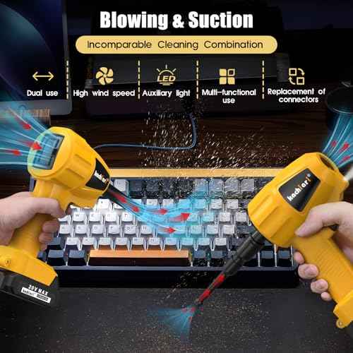 High Volume Compressed Air Duster with 20V Max Battery, 50000RPM Brush Motor, LED Light, 6 Multi-Use Accessories - Ideal for PC Keyboard, Car Cleaning £¨Battery Included£©