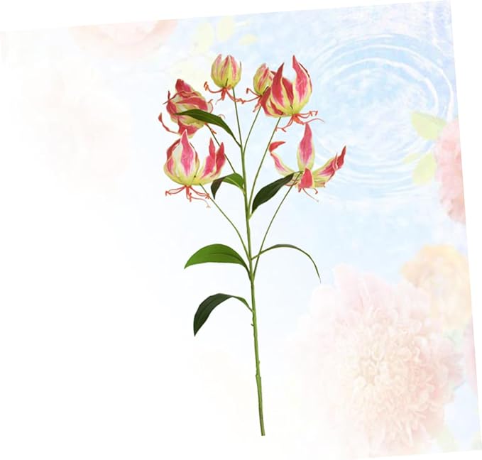 Simulated Lily Flower Artificial Bouquet Red Faux Flower Decorative Arrangement for Home Office Wedding Party Props and Vibrant Festival Decor