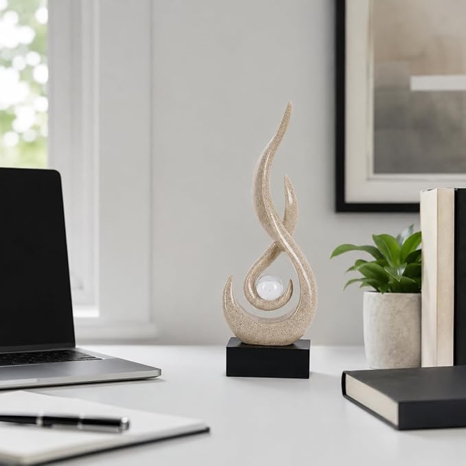 Modern Abstract Art Table Decoration,Resin Flame Statue Modern Centerpiece Ornaments for Living Room Great Gift Idea Home Decor,Collectibles (Grey)