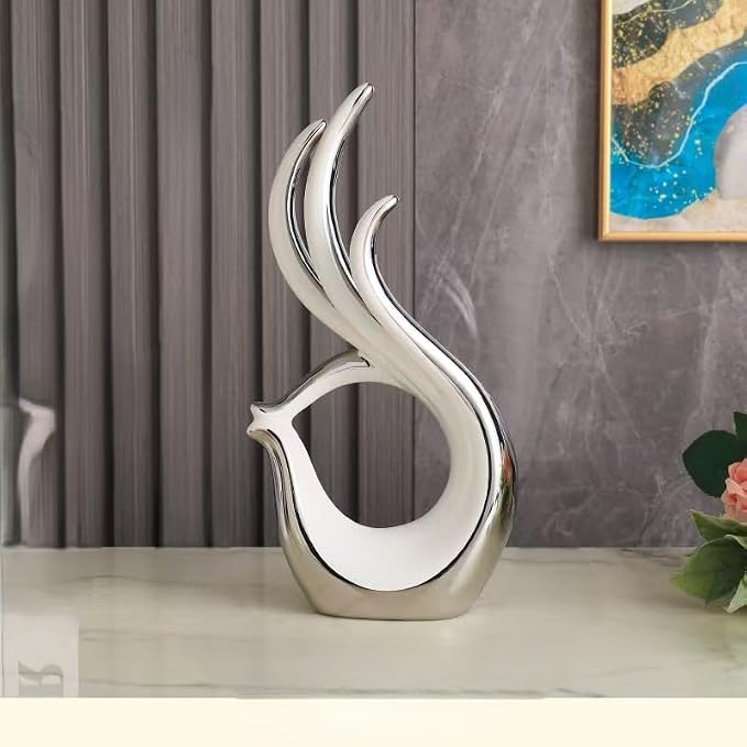 Creative Abstract Ceramic Geometric OK Sculpture, Modern Home Decor Figurine, 3 Colors to Choose from (White and Silver)