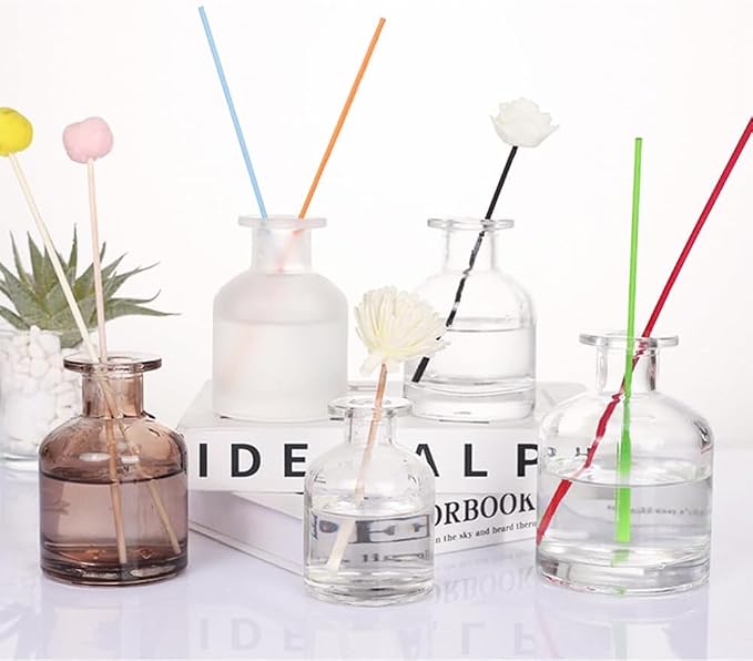 Glass Diffuser Bottles Empty Refillable Glass Container Jar 150ml / 5oz Fragrance Accessories DIY Replacement Diffuser Sticks Sets for Essential Oils Reed Sticks Crafts Spa Home Decoration (White)