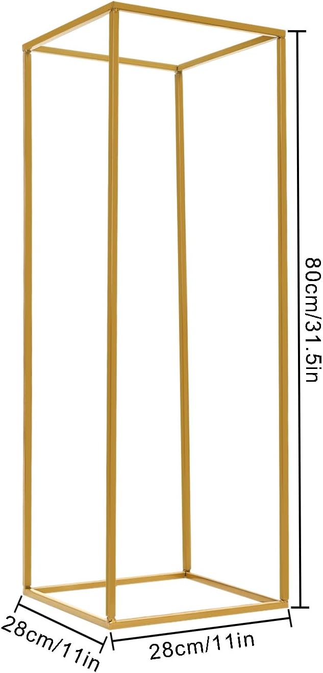 2PC 31.5" Flower Stand for Wedding Metal Cylinder Stands for Party Rectangular Gold Centerpieces Flower Vase Gold Pedestal Columns for Weddings Indoor Outdoor Flower Plant Stand Decoration