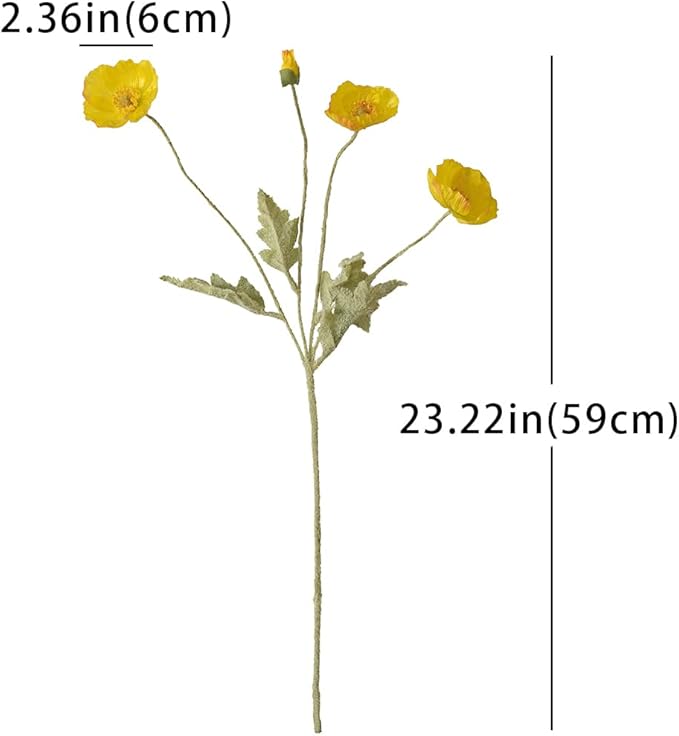 Artificial Flowers 6 Stems Poppy Silk Bouquet,for Wedding, Home, Party Decoration,Table Centerpiece Arrangement(Yellow)
