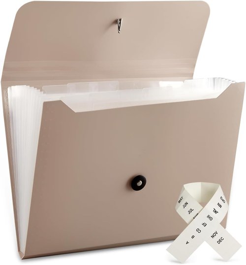 Expanding File Folder - 13 Pocket Accordion Organizer for Documents | Aesthetic Yellow & Grey Design