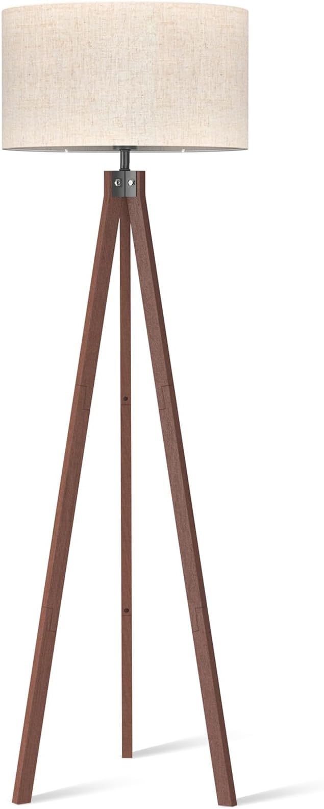 LEPOWER Wood Tripod Floor Lamp, Mid Century Standing Lamp, Modern Design Studying Light for Living Room, Bedroom, Study and Office, Flaxen Lamp Shade with E26 Base Dark Brown