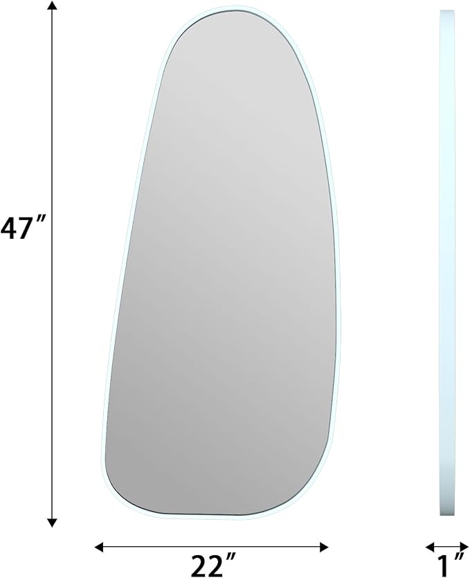 47"x22" Irregular Wall Mirror Silver Asymmetrical Shaped Aluminum Alloy Framed Mirror for Living Room Bathroom Bedroom Entryway Fireplace