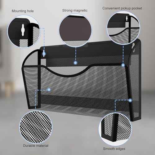 Magnetic File Holder 2 Pockets File Folder Organizer, Office Hanging Magazine Rack for Refrigerator, White Board, No Drilling Paper Document Holder Mail Organizer for File Cabinets
