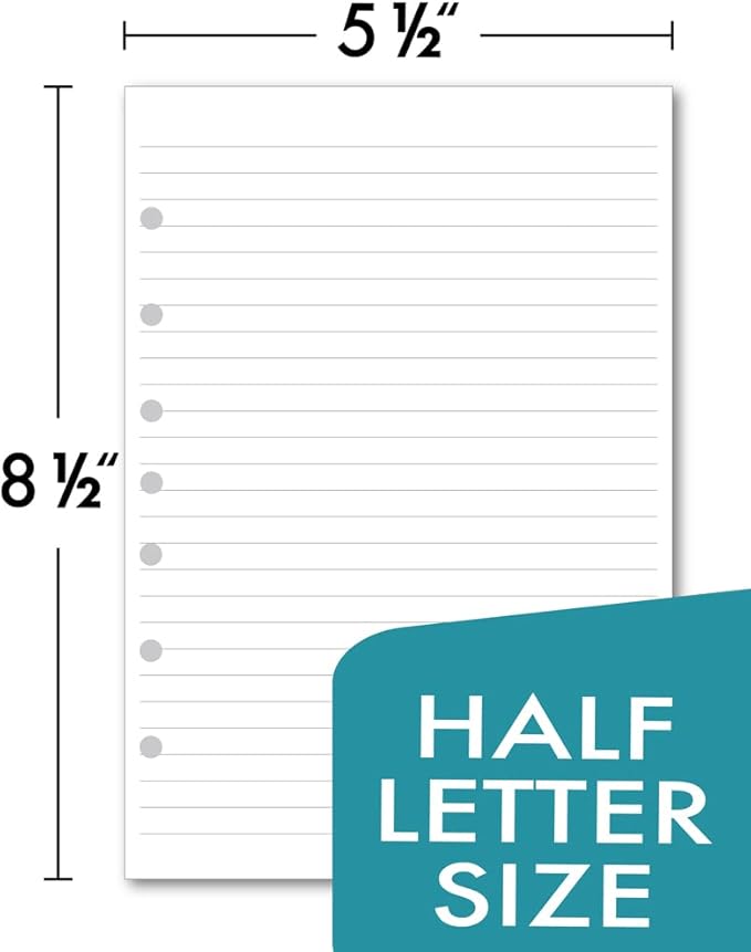 7-Hole Lined Filler Paper Pack of 300 Sheets for Mini Binders, College Ruled, 5-1/2" x 8-1/2", White