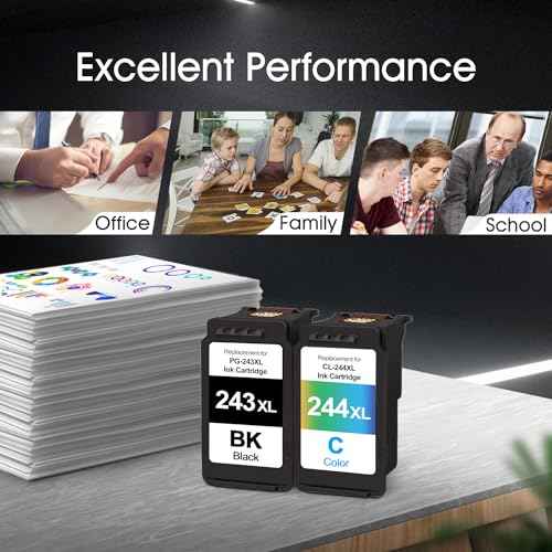 243XL and 244XL Combo Pack Ink Cartridge for Canon Printer Ink PG-243 CL-244 for Canon PG243 CL244 XL Compatible for TS3122 MX492 MG2522 MG2922 MG2420 TR4520 Printer (1 Black 1 Color)