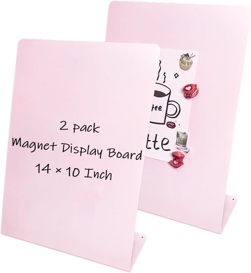 Metal Pink Magnet Display Board by [Brand Name] - 14" x 10" Anti-Slip Bulletin Board for Home Office & Events