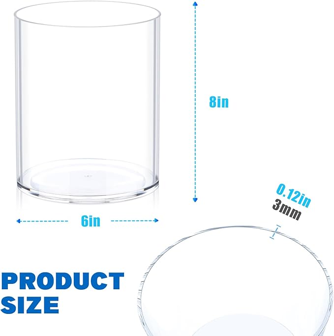 JYPS Acrylic Round Vase, Clear, Modern, 6x6x8 Inches, Perfect for Flowers, Weddings, and Home Decor