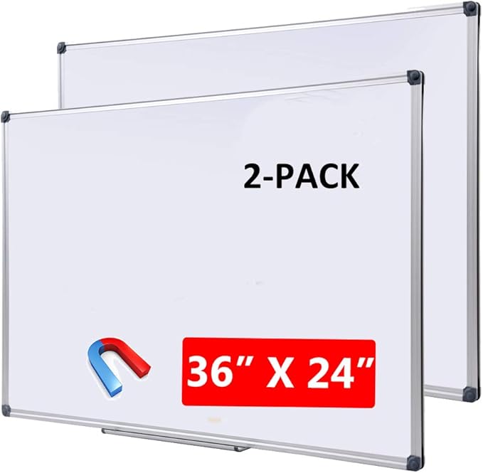 2 Pack 36" x 24" Magnetic Dry Erase Board with Removable Marker Tray| Commercial Quality Wall-Mounted Aluminum Message Presentation White Board for Kids, Students & Teachers