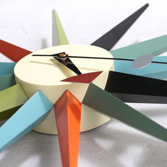 SHISEDECO Modern Sunburst Clock in Multicolor, Non Ticking Wooden Mid Century Retro Design Decorative Silent Wall Quartz Clocks for Home, Living Room, Office and Bedroom etc.