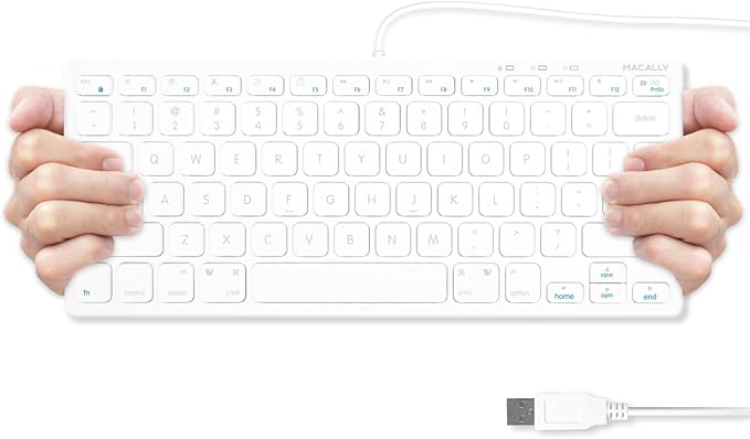 Macally USB Wired Keyboard for Mac and Windows PC - Plug and Play Apple Keyboard with 78 Scissor Switch Keys and 13 Shortcut Keys - Compact & Small That Saves Spaces and Looks Great - White