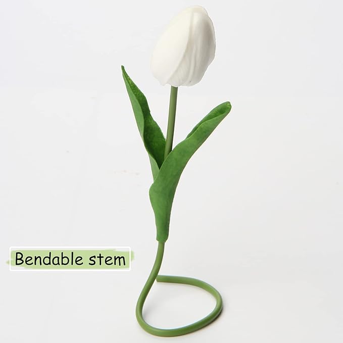 20 Pcs White Tulips Artificial Flowers Real Touch Fake Tulips Fake Flowers for Mother's Day 13.5" Faux Tulips Faux Flowers Bulk Artificial Tulips Flowers for Vase Centerpieces Home Wedding Bouquet