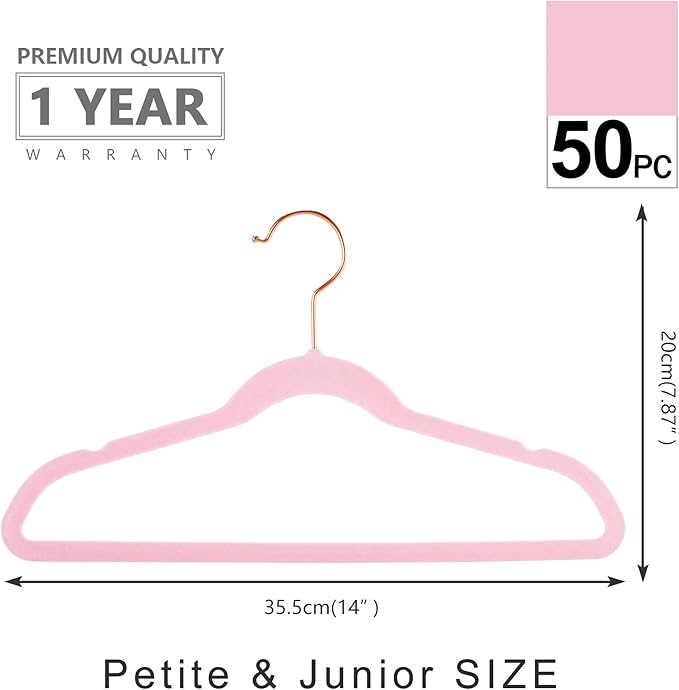 MIZGI Kids Velvet Hangers,Non-Slip Big Kids Hangers,14 Inch Hangers for Youth,Teen Clothes,Pack of 50