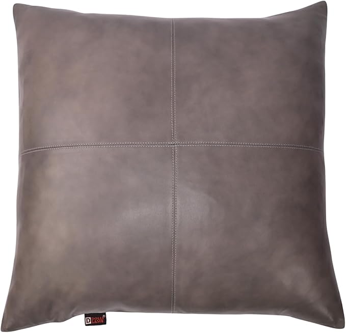 D DOLLY LAMB Lambskin Leather Pillow Cover - Sofa Cushion Case - Decorative Throw Covers for Living Room & Bedroom, 16x16 Inches - Grey Antique Plane Pack of 1