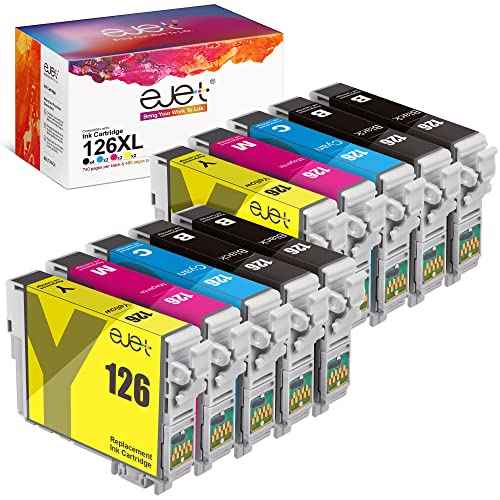 ejet Remanufactured 126 T126 Ink Cartridges Replacement for Epson 126 Ink Cartridges for Workforce 545 645 845 630 WF-3520 WF-3540 WF-7520 WF-7010 Stylus NX430 (4 Black, 2 Cyan, 2 Magenta, 2 Yellow)
