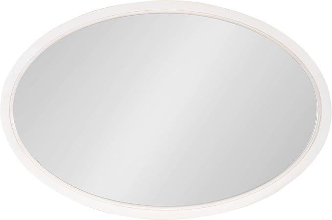 Kate and Laurel Hogan Farmhouse Oval Wall Mirror; 24 x 36; Rustic White; Sophisticated Coastal Mirror for Wall