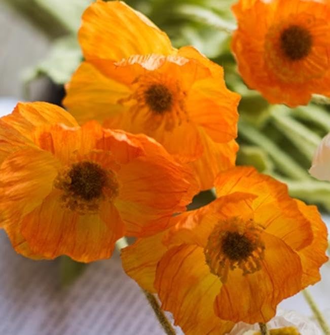 Artificial Flowers 6 Stems Poppy Silk Bouquet,for Wedding, Home, Party Decoration,Table Centerpiece Arrangement(Orange)
