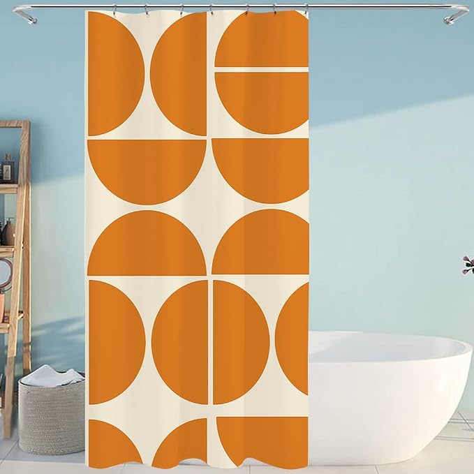 Orange Shower Curtain Sets,Modern Abstract Geometric Art Bath Curtain for Bathroom,Waterproof Fabric Polyester Mid Century Curtain with 12 Hooks, 36 x 72 Inches