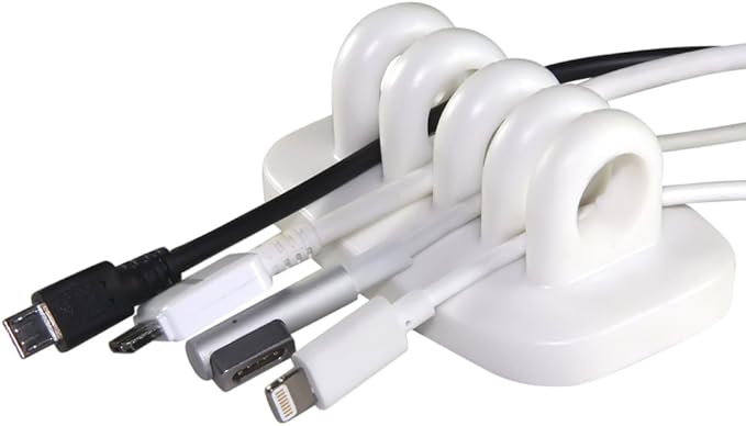 Desktop Cable Organizer, Weighted, No Bad Smell, Bundled with 2 Reusable Cable Ties (White)