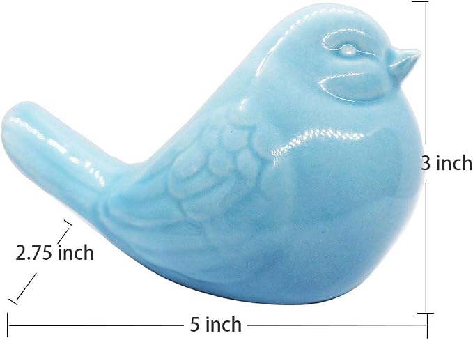 KiaoTime New Blue Glazed Ceramic Bird Figurine, Bird Statue, French Country Garden Cottage Bird Ornaments, Home Decor Accents Collectible Bird Figurine