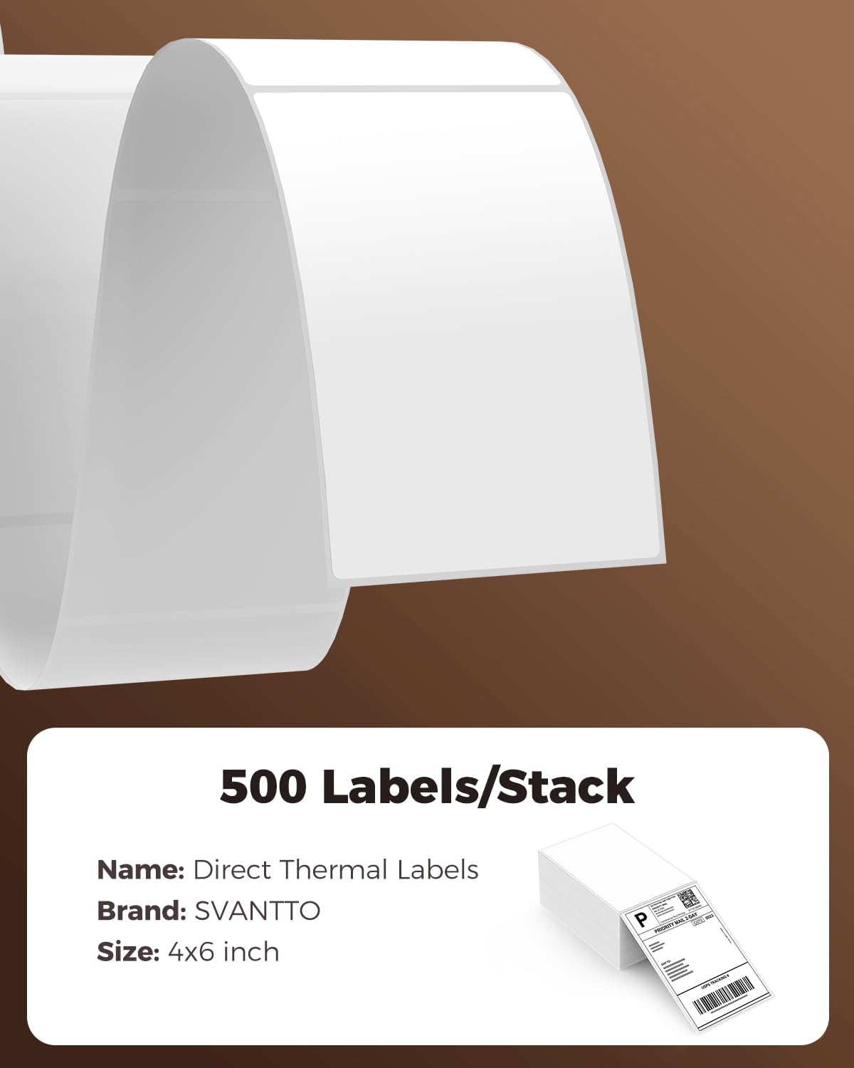 SVANTTO 4x6 Thermal Labels - Strong Adhesive Perforated Shipping Labels | 500 Pcs for Mailing