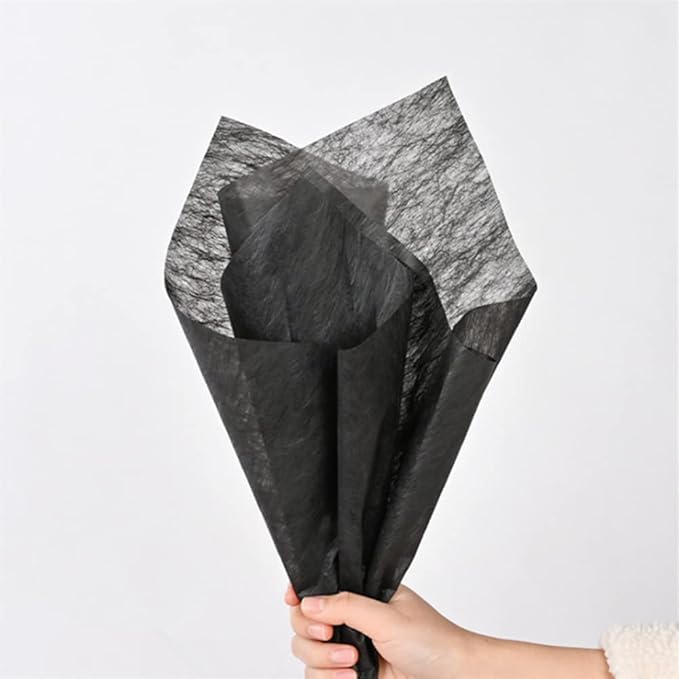 BBJ WRAPS Hand-Drawn Tissue Flower Wrapping Paper Korean Non-Woven Waterproof Floral Bouquet Wraps for Florist Packaging Arrangement, 23x18 Inch - 40 Sheets (Black)