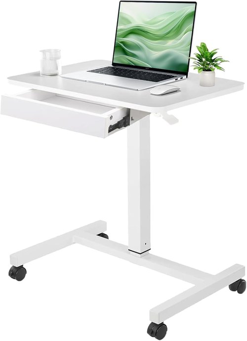 CLATINA Mobile Laptop Standing Desk - Height Adjustable Teacher Podium with Lockable Wheels | White