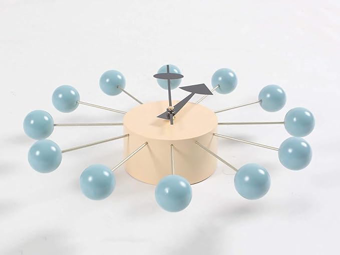 SHISEDECO Mid Century Retro Design Painted Solid Wood Non Ticking Decorative Modern Silent Wall Clocks for Home, Kitchen, Living Room, Office etc. (Ball Clock in Blue)