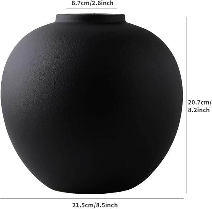 Large Black Ceramic Flower Vase,Decorative Jar Flower Vase, Decorative Jar Modern Centerpiece Table Decorations,Rustic Ceramic vases for Home Decor Dining Room(Black, 0614)